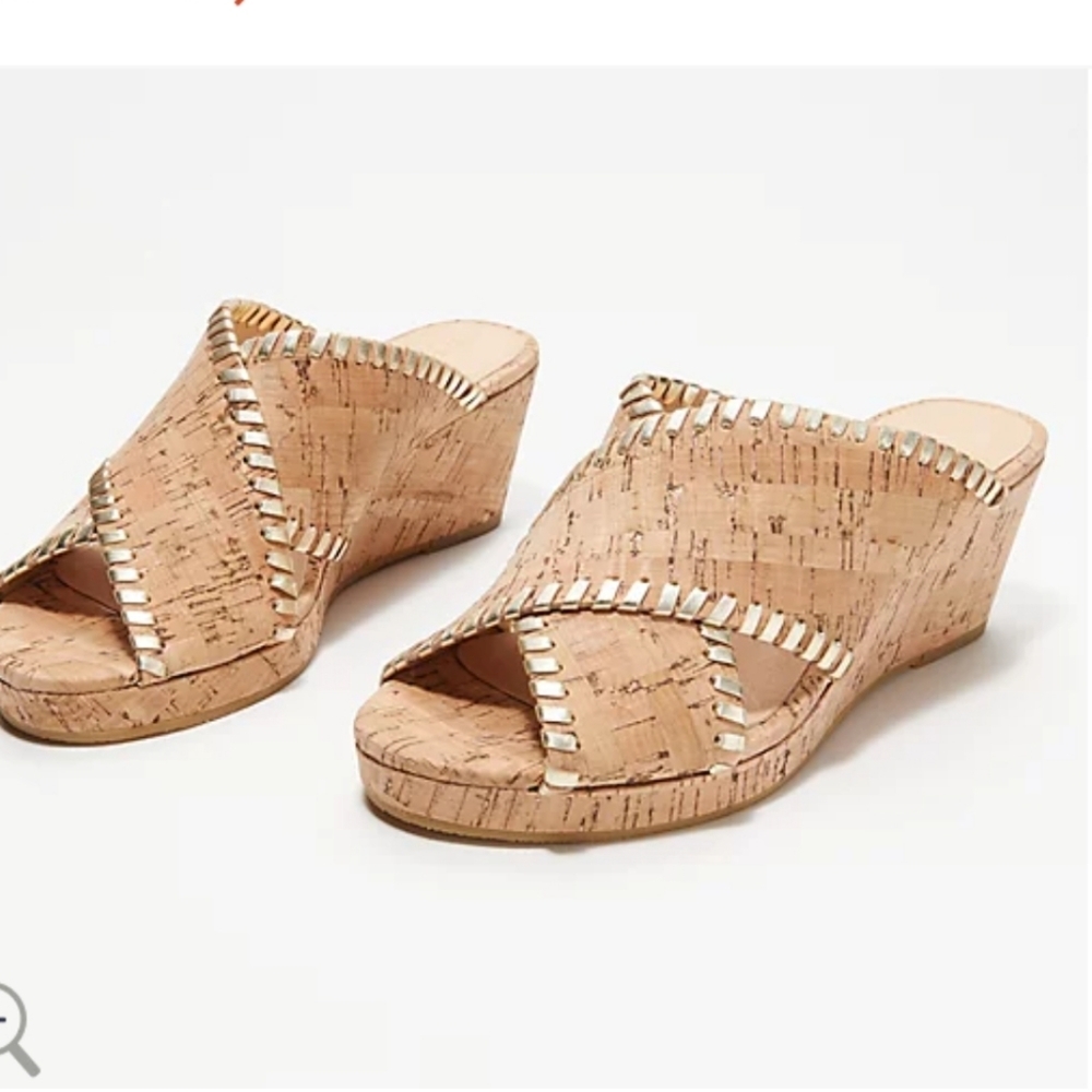 Jack Rogers Cork Wedge Sandals with Metallic Trim